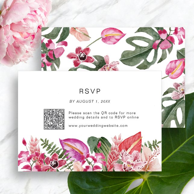 Colourful Tropical Floral  RSVP Card (Colorful Tropical Floral RSVP Card QR Code by Painted Paperie
)