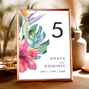 Colourful Tropical Floral Table Number