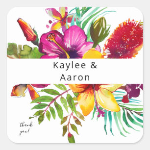 Colourful Tropical Floral Thank You Square Sticker