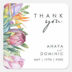 Colourful Tropical Floral   Thank You Wedding Square Sticker