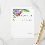 Colourful Tropical Floral Wedding Advice Card<br><div class="desc">This colourful tropical floral wedding advice card is perfect for your modern boho destination green, purple, peach wedding. Design features an elegant bouquet of classic beach watercolor greenery and flowers, including sage green eucalyptus, mauve and red protea, blush pink hibiscus, orange and blue bird of paradise, and dark green palm...</div>