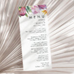 Colourful Tropical Floral | Wedding Dinner Menu<br><div class="desc">This colourful tropical floral | wedding dinner menu is perfect for your modern boho destination, green, purple, peach wedding. Design features an elegant bouquet of classic beach watercolor greenery and flowers that may include sage green eucalyptus, mauve and red protea, blush pink hibiscus, orange and blue bird of paradise, and...</div>