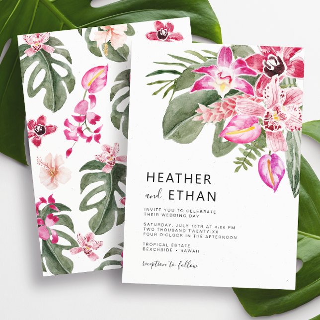 Colourful Tropical Floral Wedding Invitation (Colorful Watercolor Tropical Floral Wedding Invitation by Painted Paperie
)