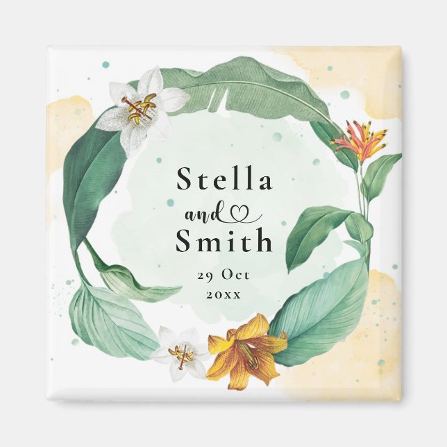 Colourful Tropical Floral Wedding Magnet (Front)