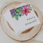 Colourful Tropical Floral | Wedding Napkins<br><div class="desc">This colourful tropical floral | wedding napkins is perfect for your modern boho destination, green, purple, peach wedding. Design features an elegant bouquet of classic beach watercolor greenery and flowers that may include sage green eucalyptus, mauve and red protea, blush pink hibiscus, orange and blue bird of paradise, and dark...</div>