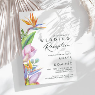 Colourful Tropical Floral   Wedding Reception Invitation