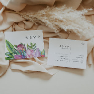 Colourful Tropical Floral   Wedding RSVP Postcard