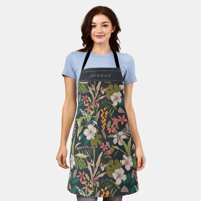 Colourful Tropical Flower Pattern Apron (Worn)