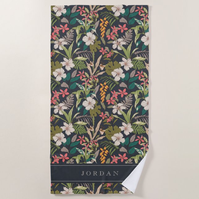 Colourful Tropical Flower Pattern Beach Towel (Front)