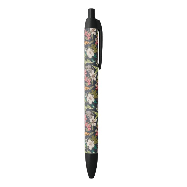 Colourful Tropical Flower Pattern Black Ink Pen (Bottom (Vertical))