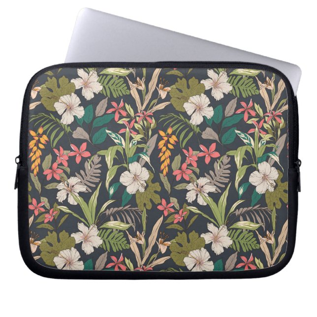 Colourful Tropical Flower Pattern Laptop Sleeve (Front)