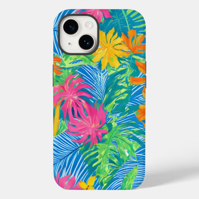 Colourful Tropical Flowers and Leaves Case-Mate iPhone Case (Back)