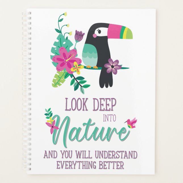 colourful tropical flowers and toucan inspirationa planner (Front)