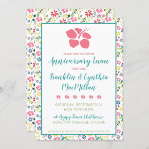 Colourful Tropical Flowers Anniversary Luau Invitation
