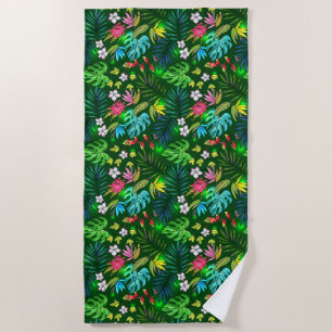 Colourful Tropical Flowers Beach Towel