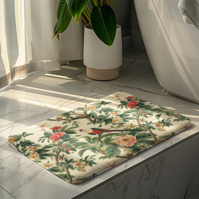 Colourful Tropical Flowers Birds Bath Mat (Creator Uploaded)
