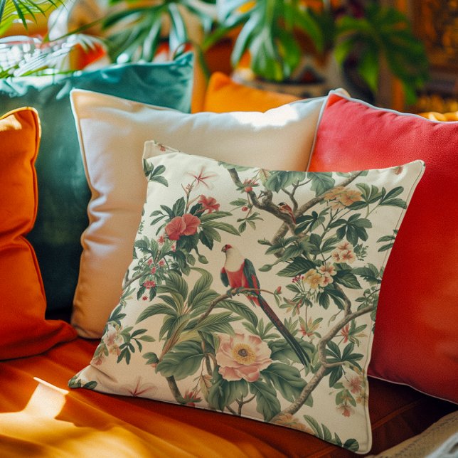 Colourful Tropical Flowers Birds Cushion (Creator Uploaded)