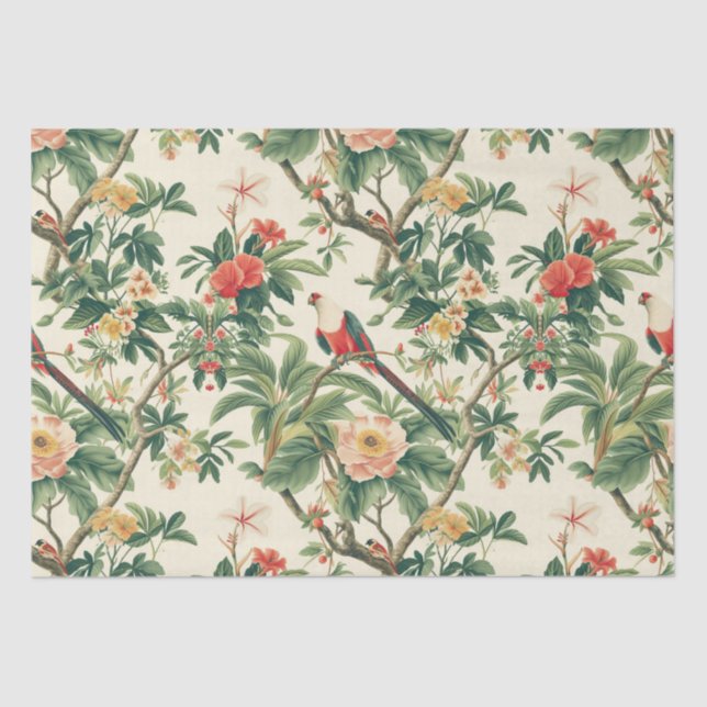 Colourful Tropical Flowers Birds Tissue Paper (Front)