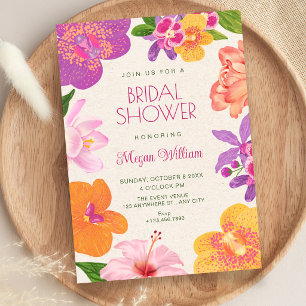 Colourful tropical flowers bloom bridal shower invitation