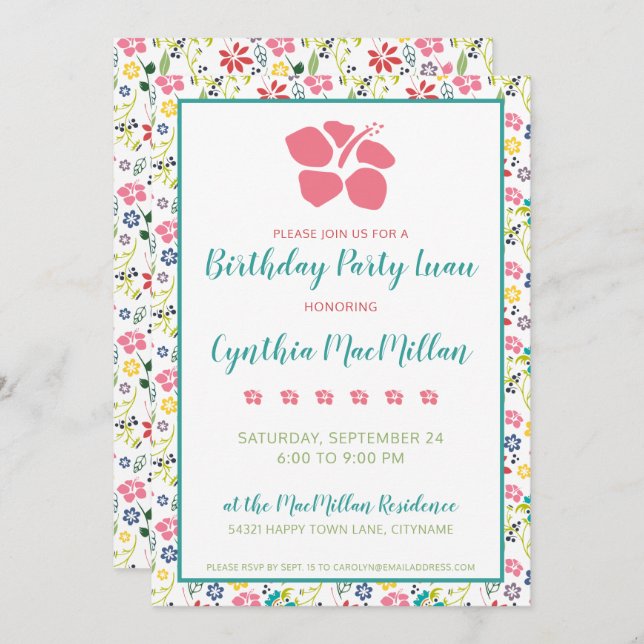 Colourful Tropical Flowers Bohemian Birthday Invitation (Front/Back)