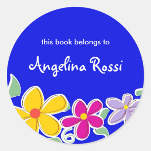 Colourful Tropical Flowers, Bookplates Classic Round Sticker