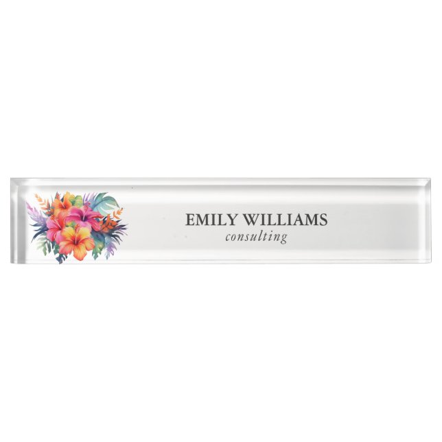 Colourful Tropical Flowers bouquet Name Plate (Front)