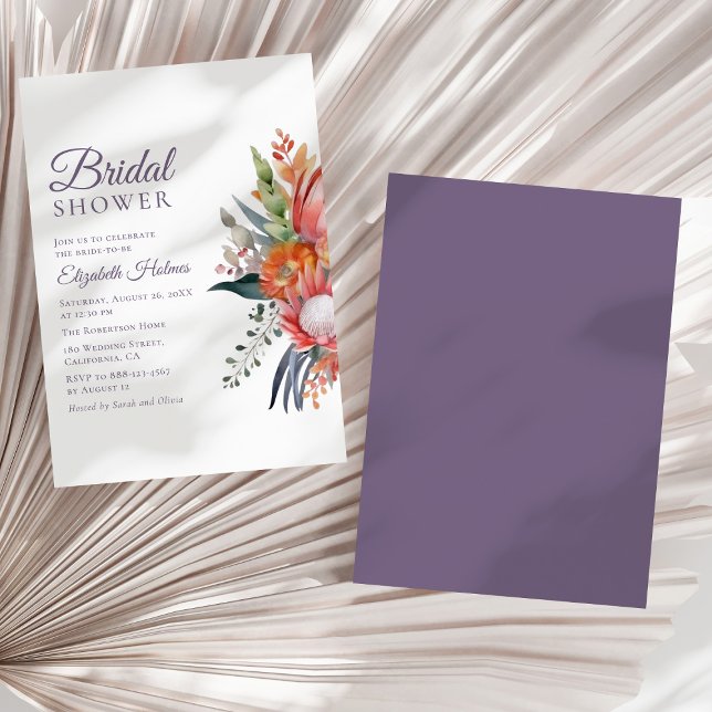 Colourful Tropical Flowers Bridal Shower  Invitation (Colorful Tropical Flowers Bridal Shower Invitation on a sunny white dry palm leaf.)