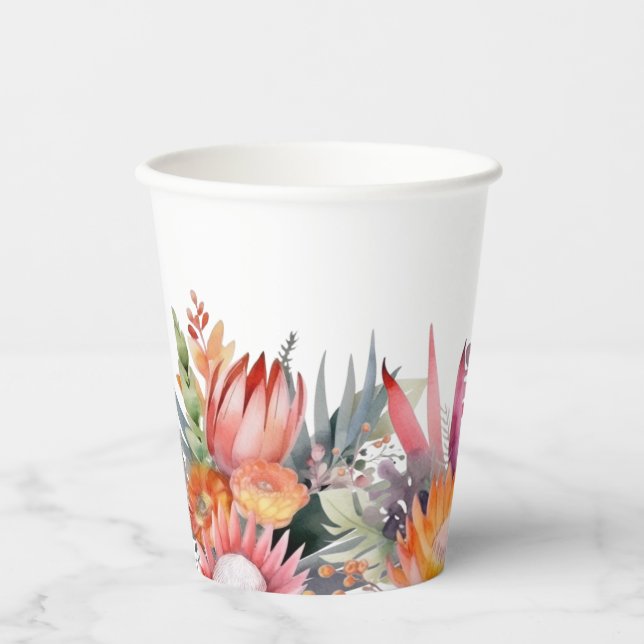 Colourful Tropical Flowers Bridal Shower Paper Cups (Front)