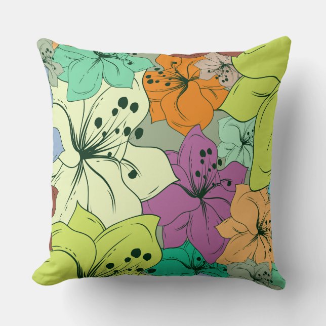 Colourful Tropical Flowers Cushion (Front)