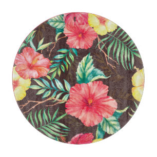 Colourful Tropical Flowers Dark Background Cutting Board