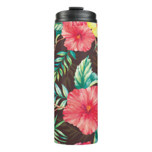 Colourful Tropical Flowers Dark Background Thermal Tumbler