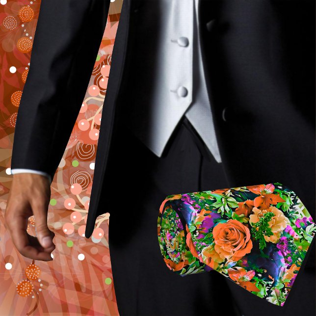 Colourful Tropical Flowers Floral Artistic Neck Ti Tie (This Abstract floral Men's Necktie will add a touch of class and sophistication to any outfit)