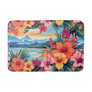 Colourful Tropical Flowers & Landscape Bath Mat