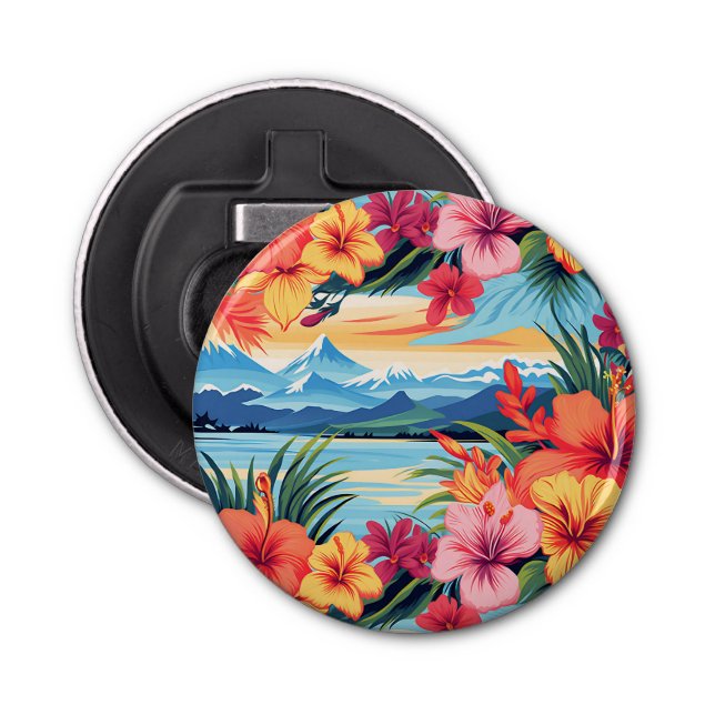 Colourful Tropical Flowers & Landscape Bottle Opener (Front)