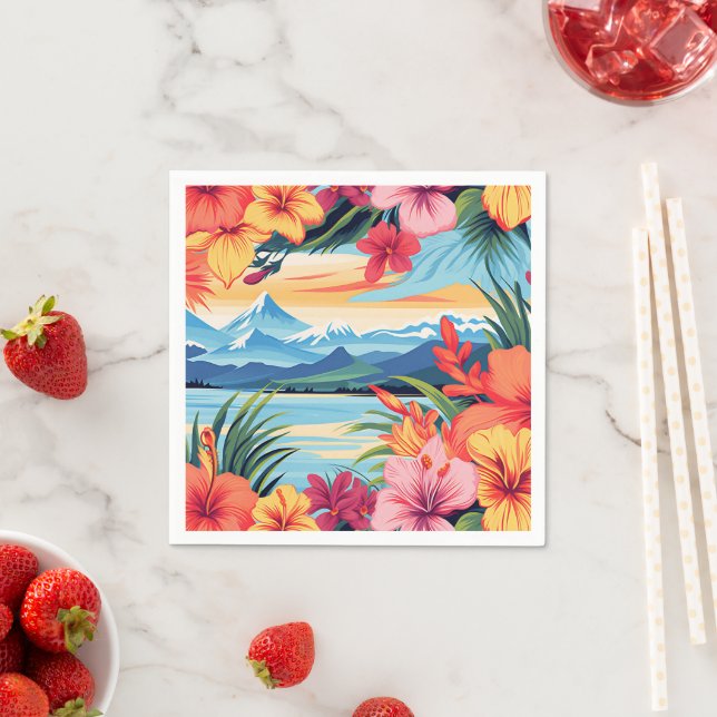Colourful Tropical Flowers & Landscape Napkin (Insitu)