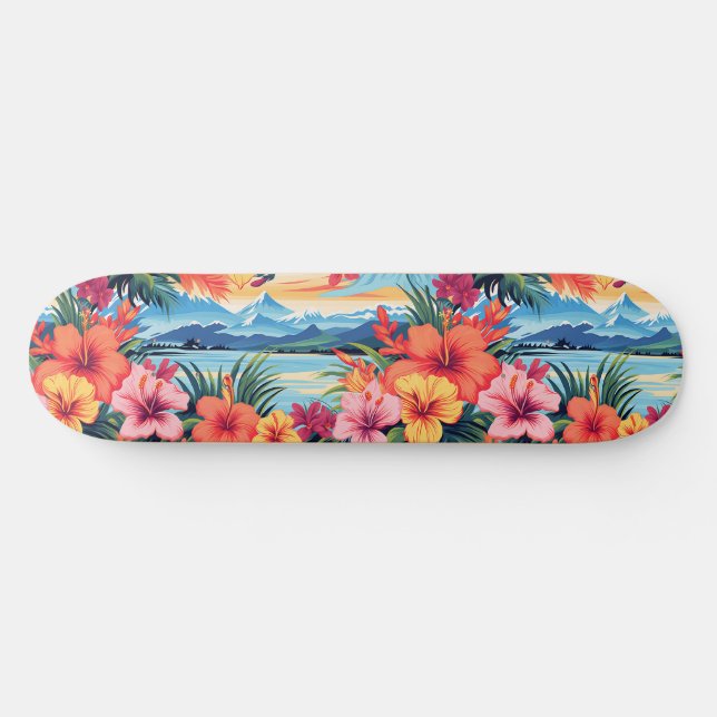 Colourful Tropical Flowers & Landscape Skateboard (Horz)