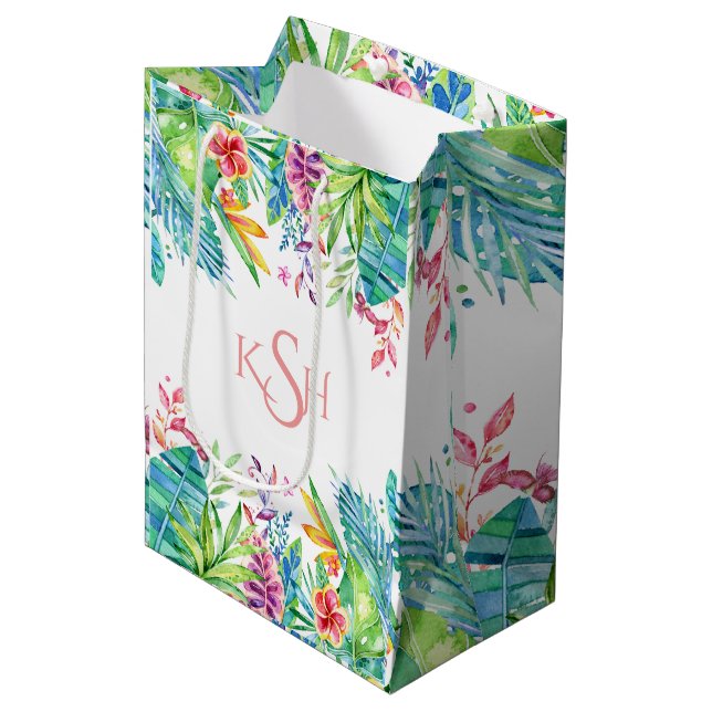 Colourful Tropical Flowers & Leafs Medium Gift Bag (Front Angled)