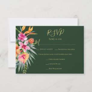 Colourful Tropical Flowers Orange Pink Wedding Mea RSVP Card