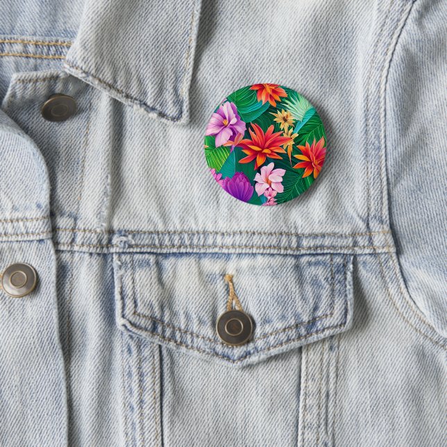 Colourful Tropical Flowers Pattern  6 Cm Round Badge (In Situ)