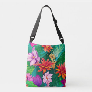 Colourful Tropical Flowers Pattern Crossbody Bag