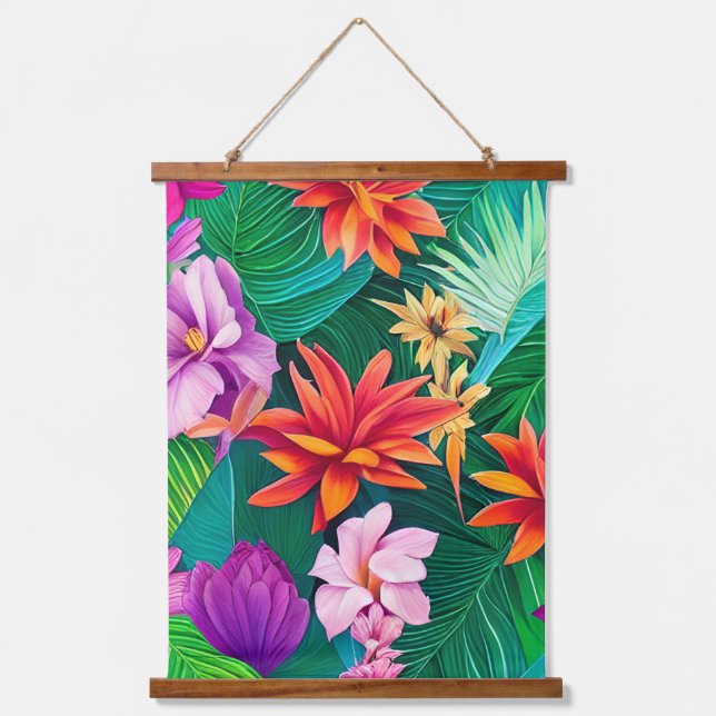 Colourful Tropical Flowers Pattern  Hanging Tapestry (Front)