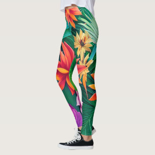 Colourful Tropical Flowers Pattern Leggings