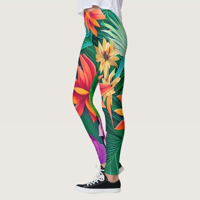 Colourful Tropical Flowers Pattern  Leggings (Left)
