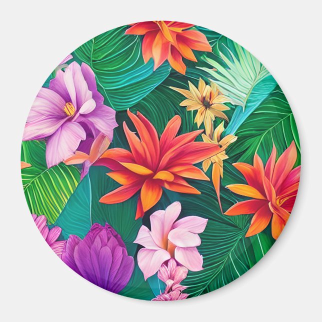 Colourful Tropical Flowers Pattern  Magnet (Front)