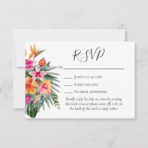 Colourful Tropical Flowers QR Code Wedding RSVP