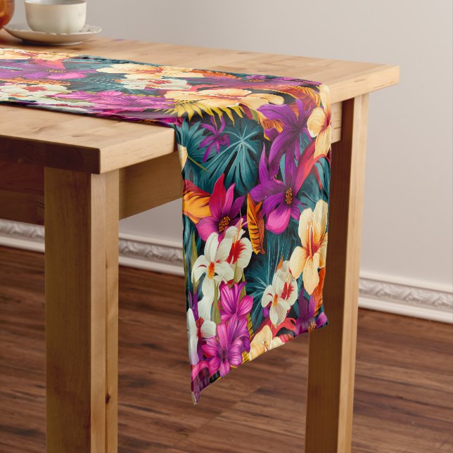 Colourful Tropical Flowers Short Table Runner (In Situ)