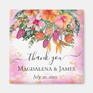 Colourful Tropical Flowers Thank you Wedding Favou Magnet