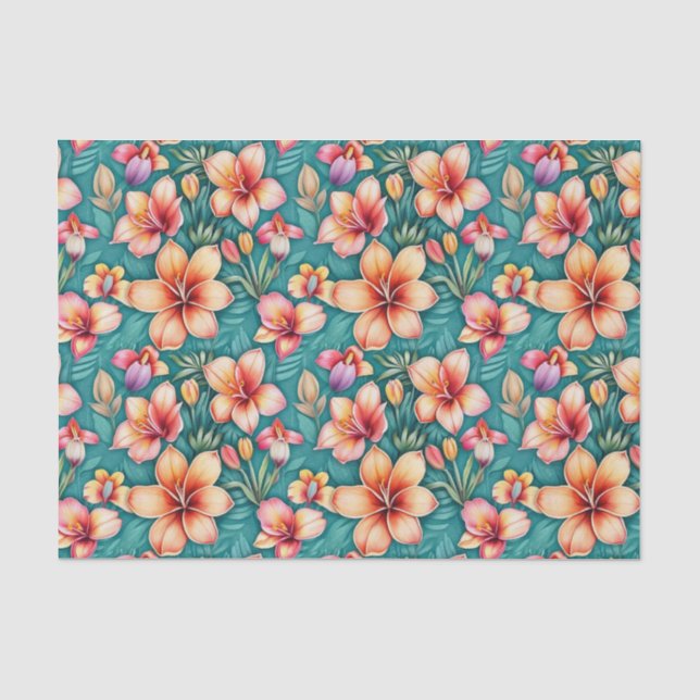 Colourful Tropical Flowers  Tissue Paper (Front)