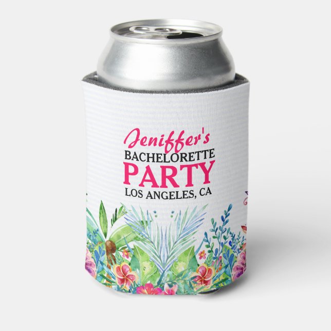 Colourful Tropical Flowers Watercolors Can Cooler (Can Back)