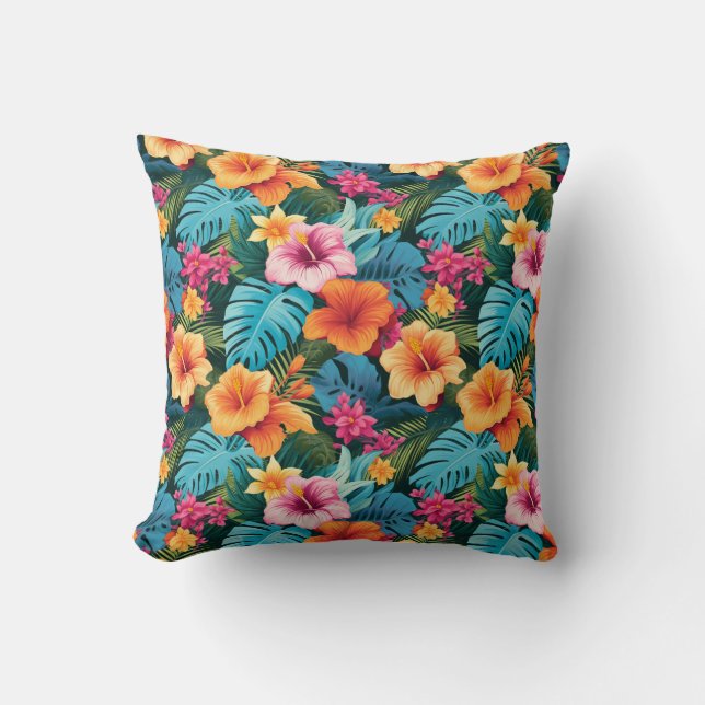 Colourful Tropical Foliage Pattern Cushion (Front)